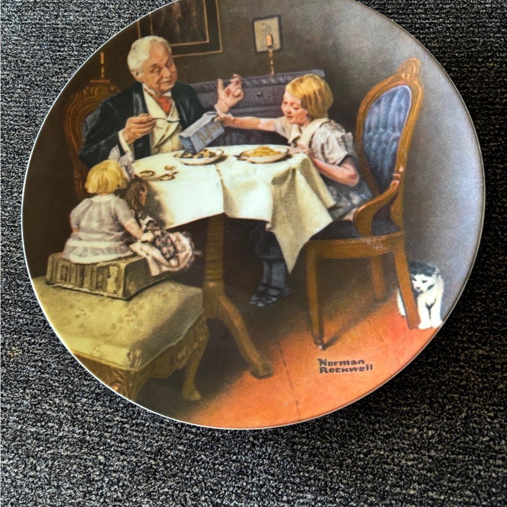 Norman Rockwell Cream and Brown Mixed Media Art Plate